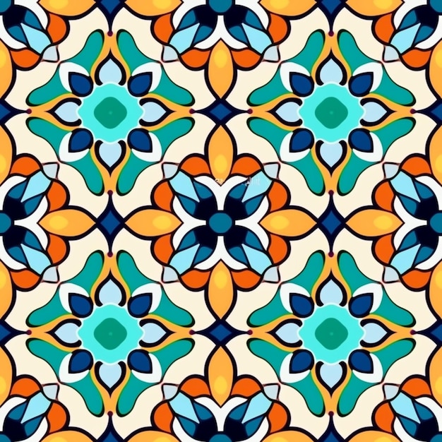 A seamless pattern with a blue and orange flower pattern.