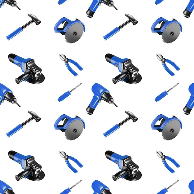 Seamless pattern with blue repair tools 3d render