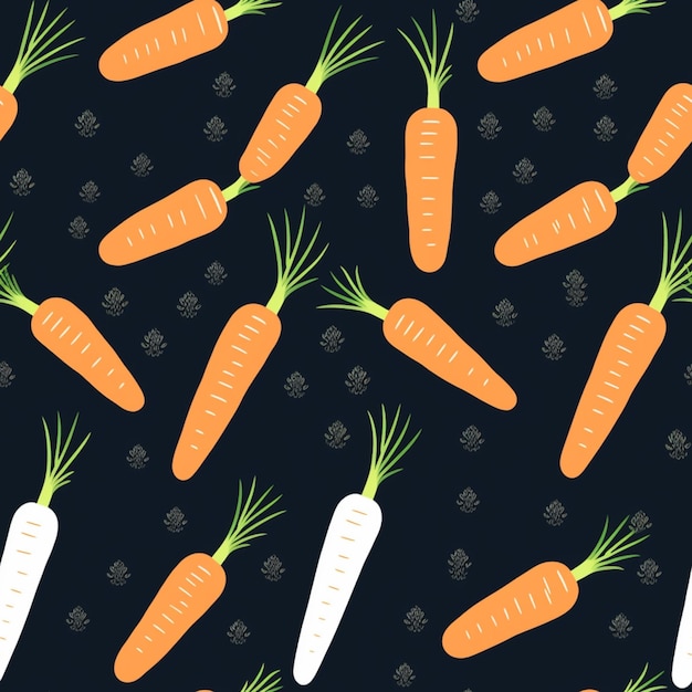 Seamless pattern with carrots on a dark background.