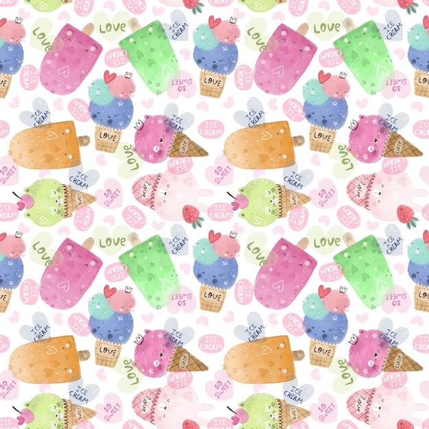 seamless pattern with cartoon ice cream