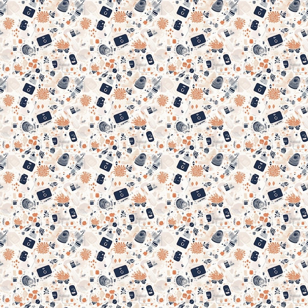 Seamless pattern with a cat and a hat.