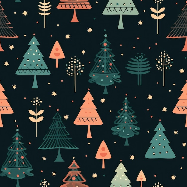 Seamless pattern with christmas tree and xmas winter background