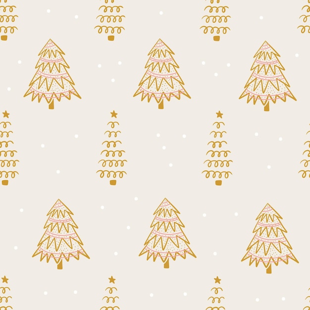 Seamless pattern with christmas trees holiday modern boho background