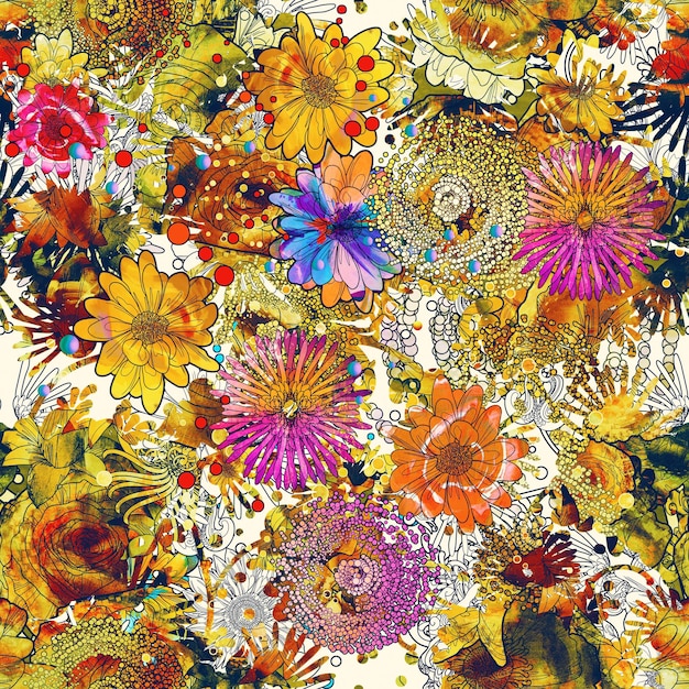 seamless pattern with colorful flowers,floral illustration painting