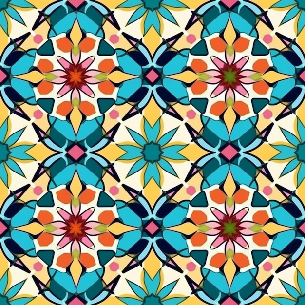 A seamless pattern with colorful flowers and leaves.