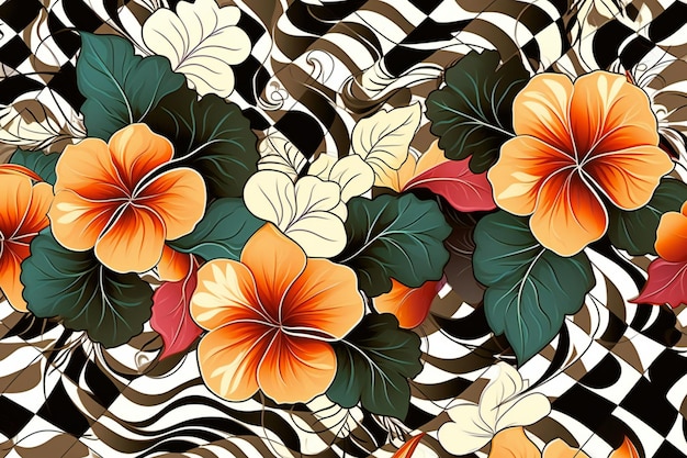 Seamless pattern with colorful hibiscus flowers