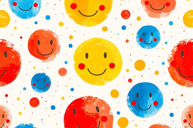 A seamless pattern with colorful smiley faces