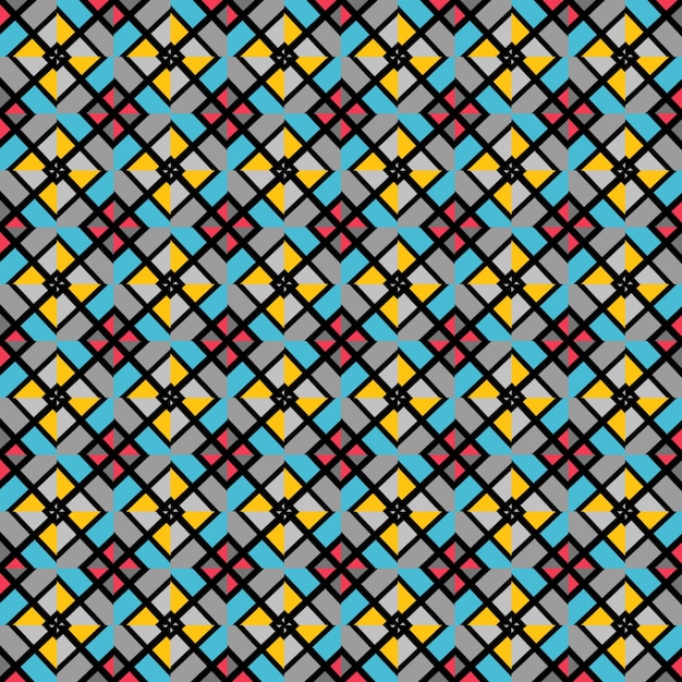 A seamless pattern with colorful squares and lines.