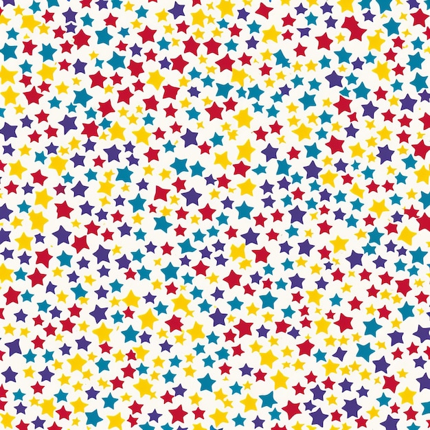 A seamless pattern with colorful stars on a white background.