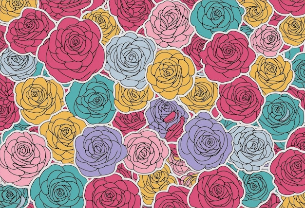 seamless pattern with colourful roses as a background theme