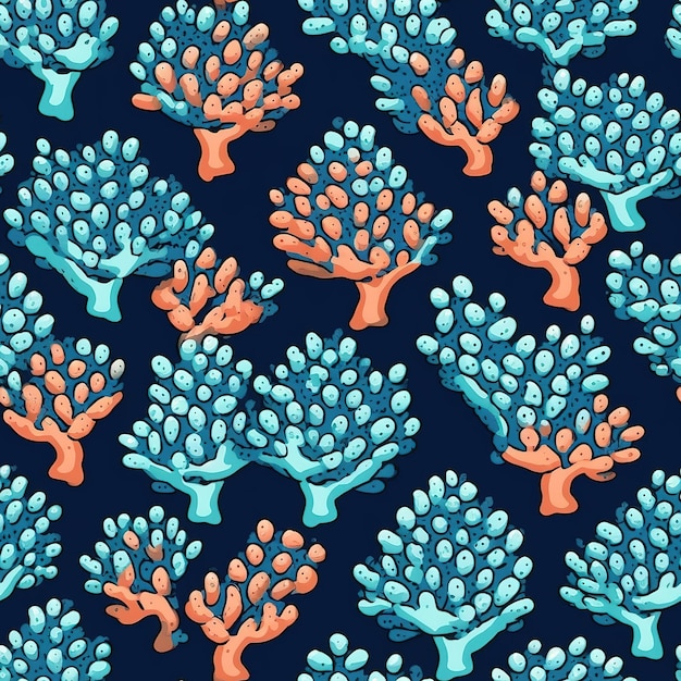 Seamless pattern with corals on a dark blue background.