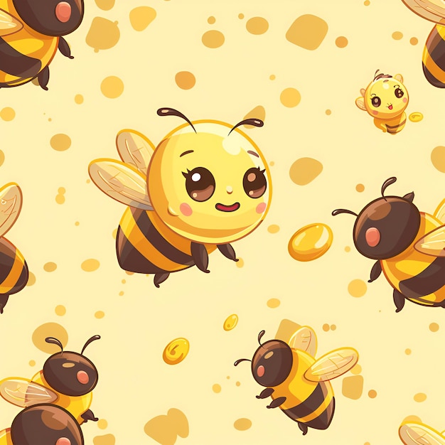 Seamless pattern with cute cartoon bee and honey bees Vector illustratione