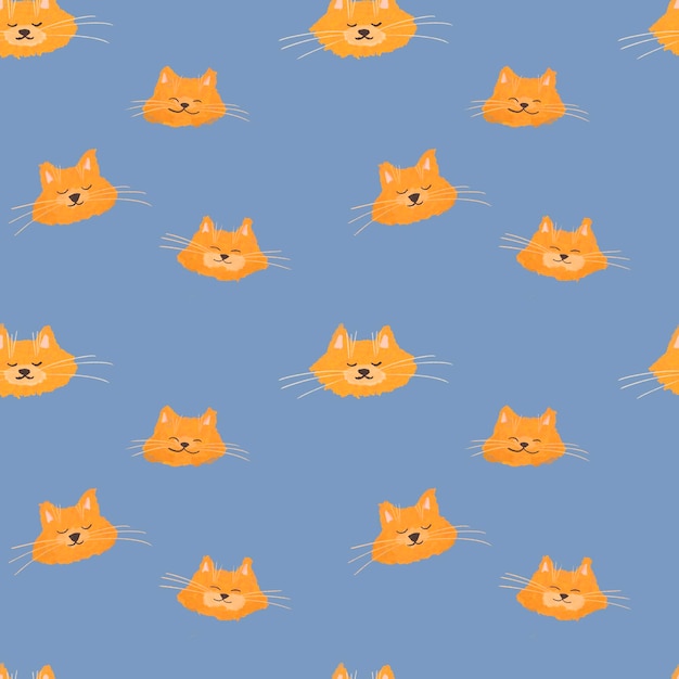 Seamless pattern with cute faces of red cats red kittens cute animals in cartoon style