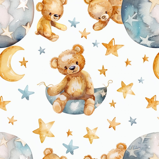 Seamless pattern with cute teddy bear isolate on white background