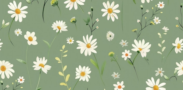 Photo seamless pattern with daisies and wildflowers on a green background elegant floral design for natureinspired themes generative ai