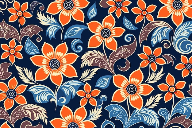 Seamless pattern with decorative flowers in retro style Background texture style Vector illustratio