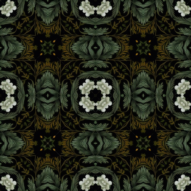 Seamless pattern with decorative leaves and flowers