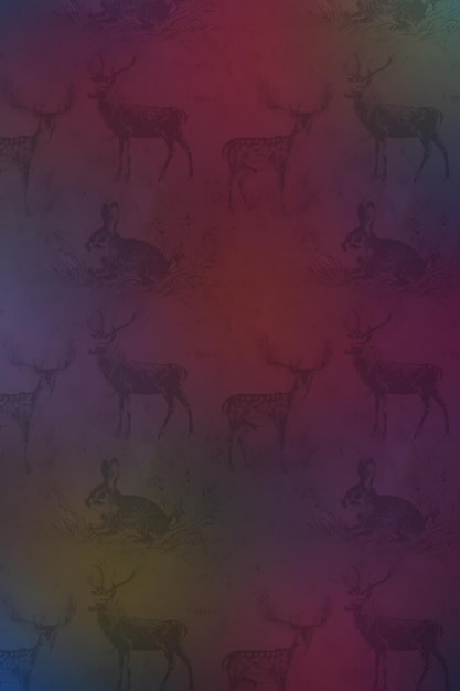 Seamless pattern with deers silhouettes on colorful background