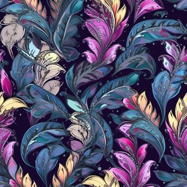 Seamless pattern with feathers on a dark background.