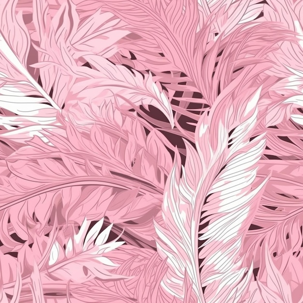 Seamless pattern with feathers on a pink background.