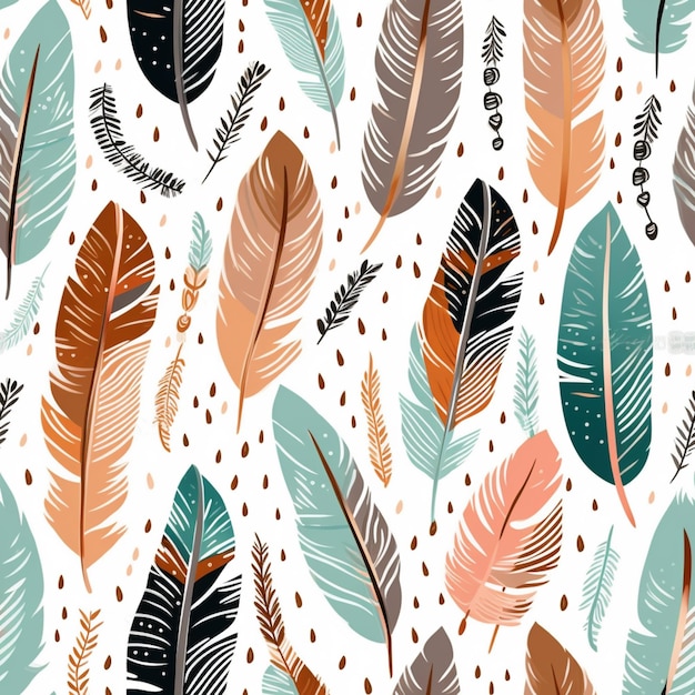 Seamless pattern with feathers on a white background.