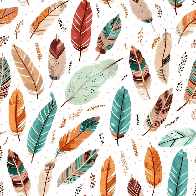 Seamless pattern with feathers on a white background