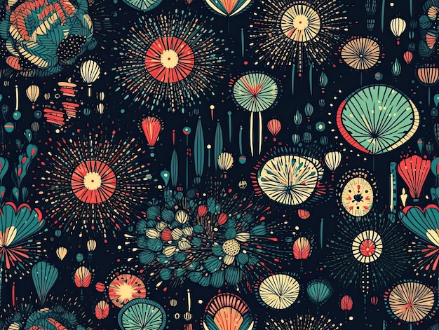 Seamless pattern with Fireworks Holliday celebration illustration wallpaper background design Generative AI