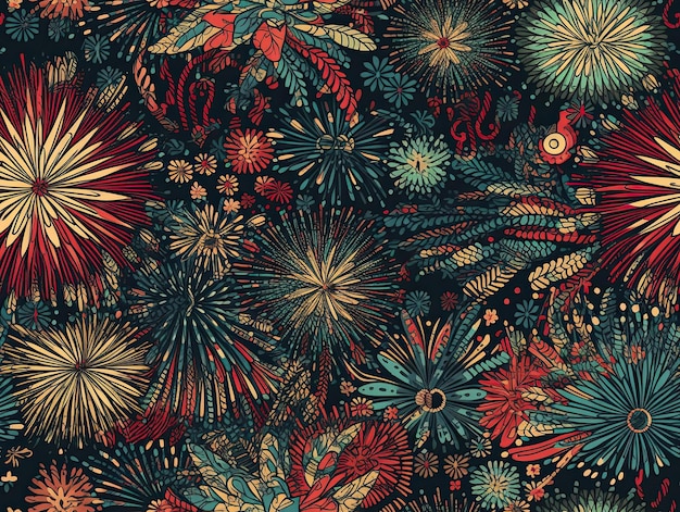 Seamless pattern with Fireworks Holliday celebration illustration wallpaper background design Generative AI