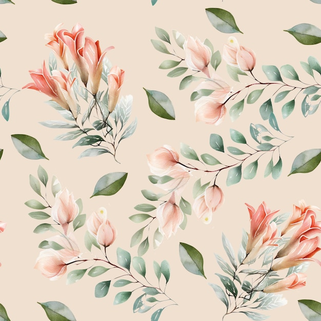 Seamless pattern with flowers on a beige background.