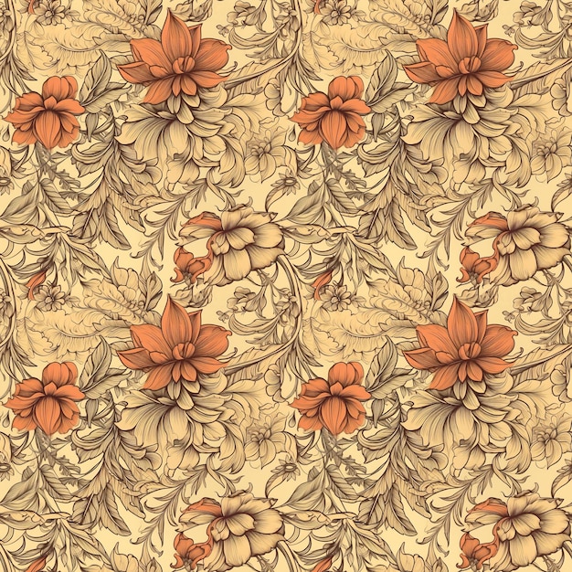 Seamless pattern with flowers on a beige background.