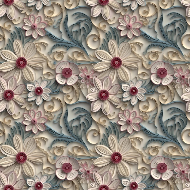 Seamless pattern with flowers on a beige background.