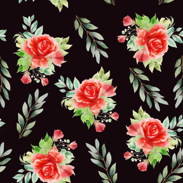 A seamless pattern with flowers on a black background.