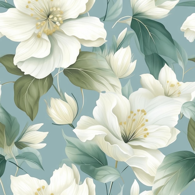 A seamless pattern with flowers on a blue background