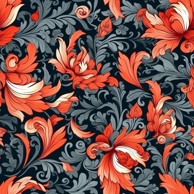 Seamless pattern with flowers on a dark background.