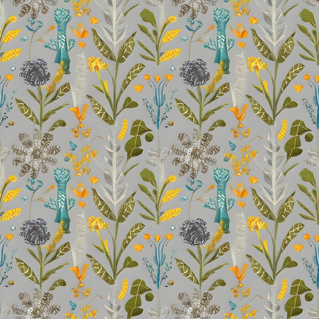 Seamless pattern with flowers and leaves Hand drawn background floral pattern for tiles or fabric