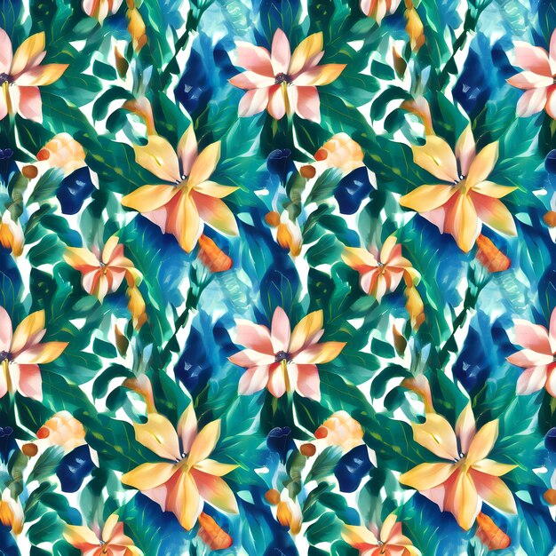 Seamless pattern with flowers and leaves Hand drawn background floral pattern for tiles or fabric