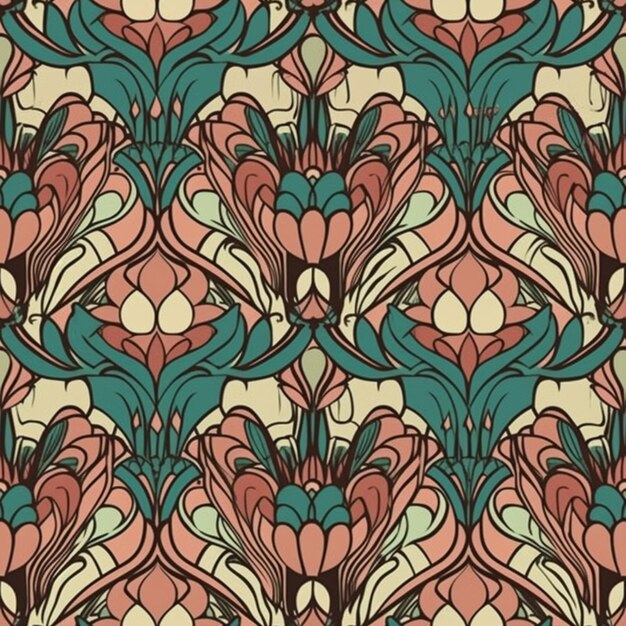 A seamless pattern with flowers and leaves.