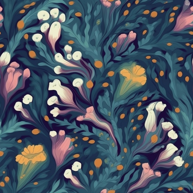 A seamless pattern with flowers and plants.