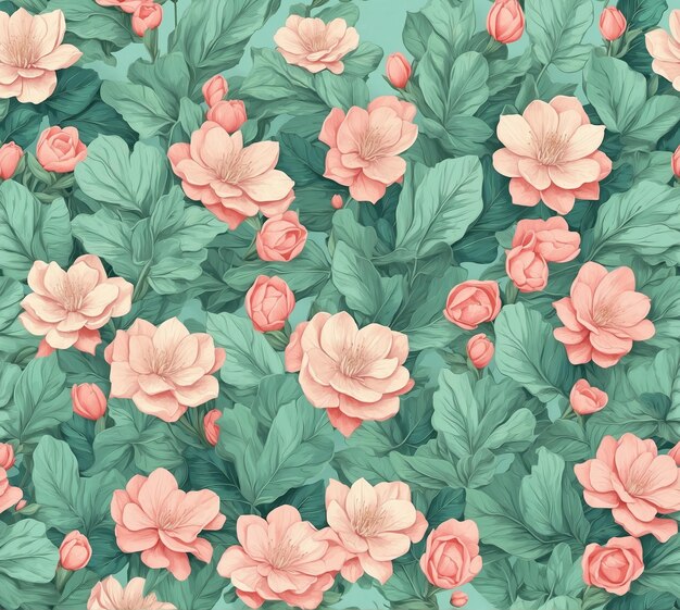 Seamless pattern with flowers Vector illustration in retro style