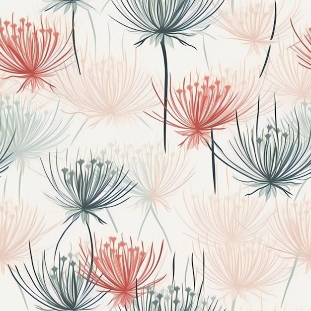 Seamless pattern with flowers on a white background.