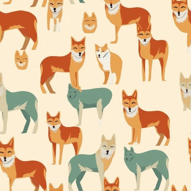 A seamless pattern with a fox and a dog.