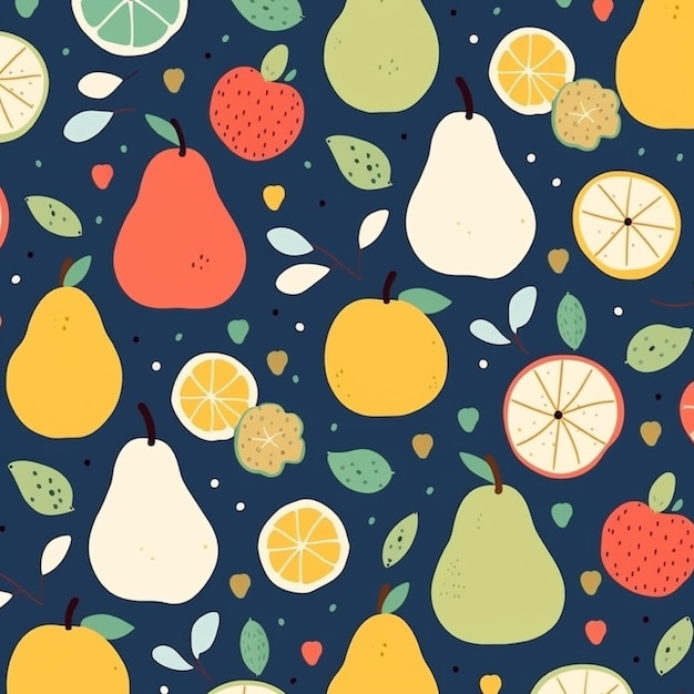 Seamless pattern with fruit Vector illustration in flat style