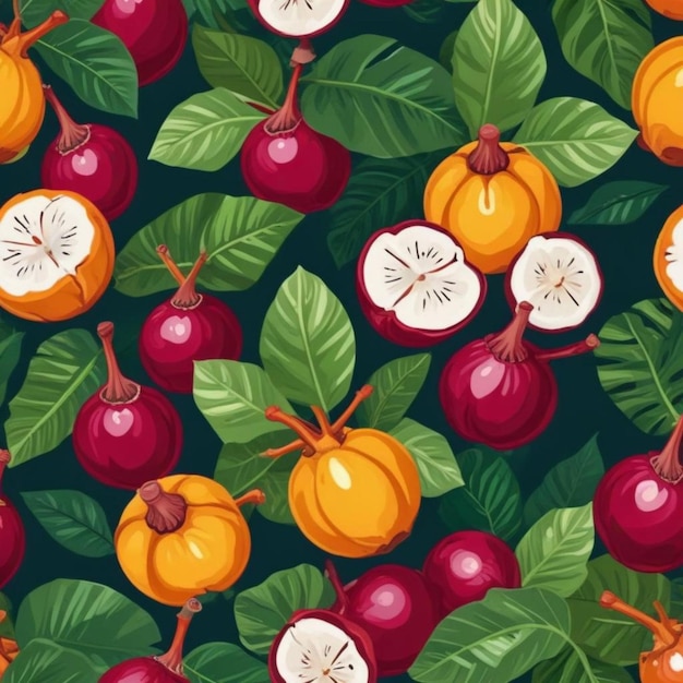 Seamless pattern with fruits mangosteen fresh vega