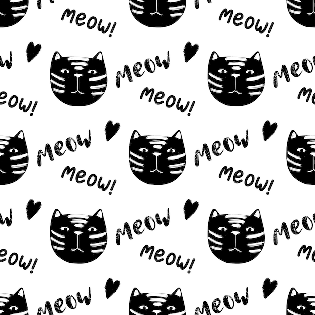 Seamless pattern with funny cats cute doodle seamless background for kids and baby textile design ve