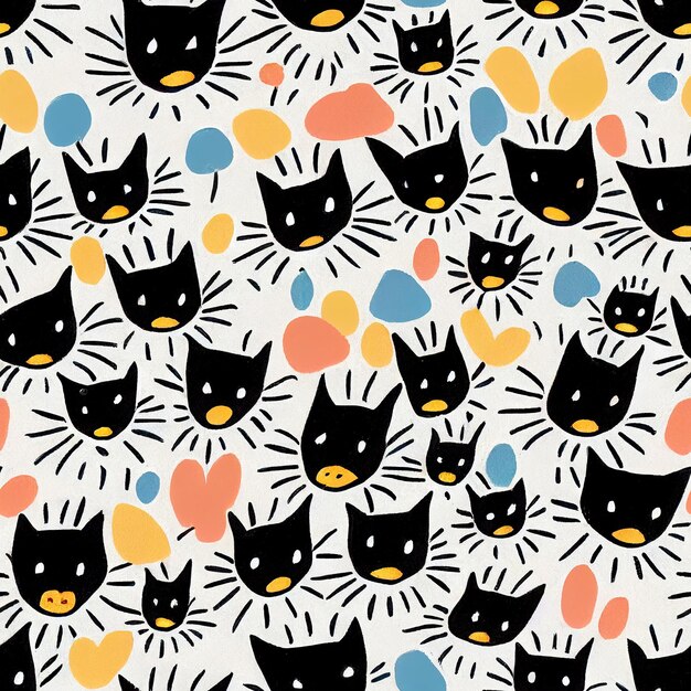 Seamless pattern with funny playful kitten muzzle cute meowing cat face endless design mockup for te