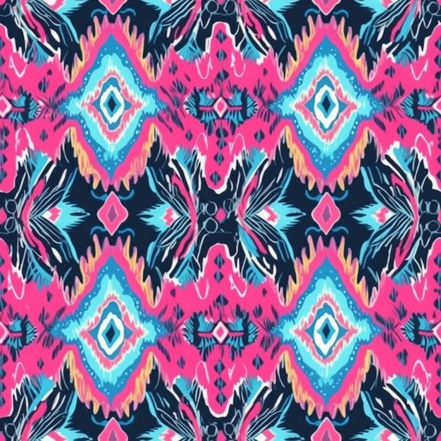 A seamless pattern with a geometric design in blue, pink, and white colors.