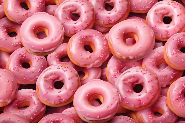 Seamless pattern with glazed donuts Pink colors AI generated