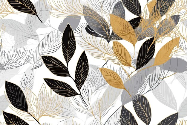 Seamless pattern with gold and silver leaves Generative AI illustration