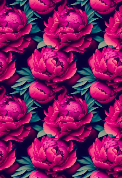 Seamless pattern with gorgeous burgundy peony flowers Repeat pattern for fabric cover gift wrapping paper design or main page 3D illustration