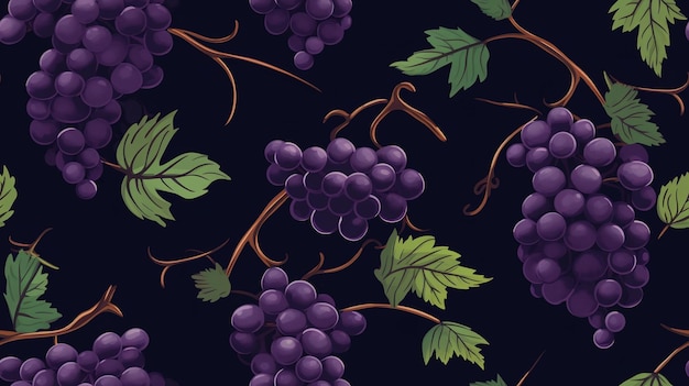 Seamless pattern with grapes on a dark background